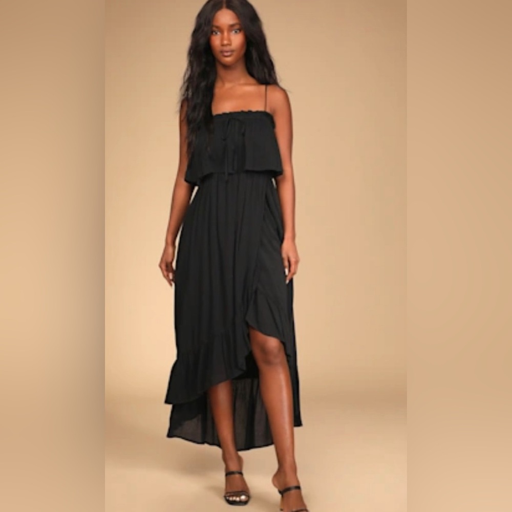 Lulu's Black Strapless Ruffle Tiered Maxi Dress